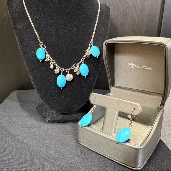 Turquoise & Sterling Silver Charm Necklace & Earring Set - Picture 5 of 8